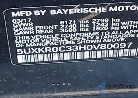 2017 BMW X5 xDrive35I z USA, uszkodzony, nr VIN 5UXKR0C33H0V80097